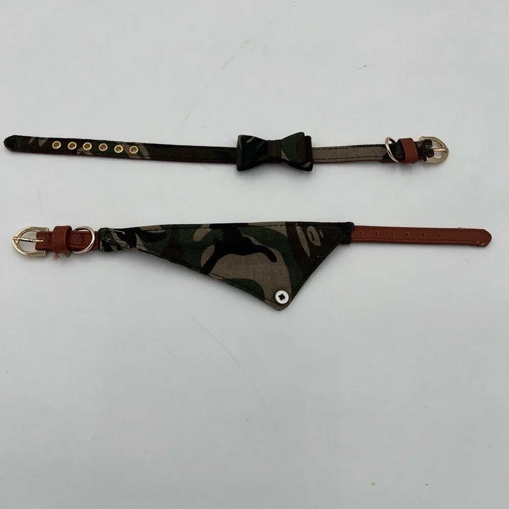 2PCS Bow Tie Dog Collar and Bandana Set for Small Dogs and Puppies